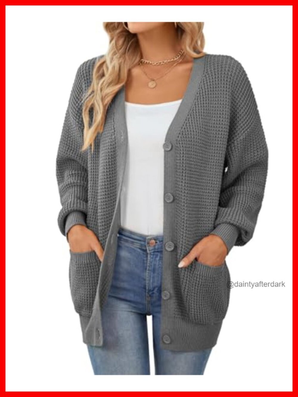 100% Cotton Oversized Cardigan Sweater with Pockets, Button Down Knit